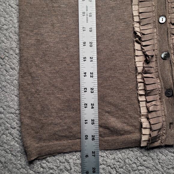 Banana Republic Sweater Womens Large Brown Ruffle Trim Cardigan Pima Cotton Soft - Picture 9 of 9